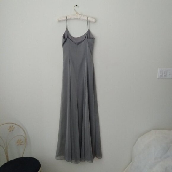 Pearl Grey Chiffon Slip Gown with Flowy Chiffon Floor Length Bolero Shawl  Sz8 - Picture 13 of 13